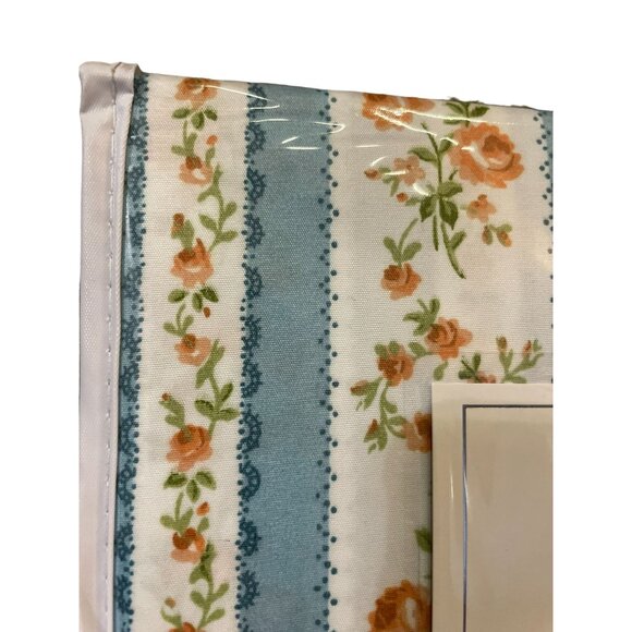 Shabby Chic Sheet Set NEW Full Floral 6 Piece Set Blue Stripe with Orange Flower - Picture 3 of 16